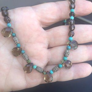 Rare Judith Jack Smokey Quartz /turquoise bead, and marcasite, necklace.